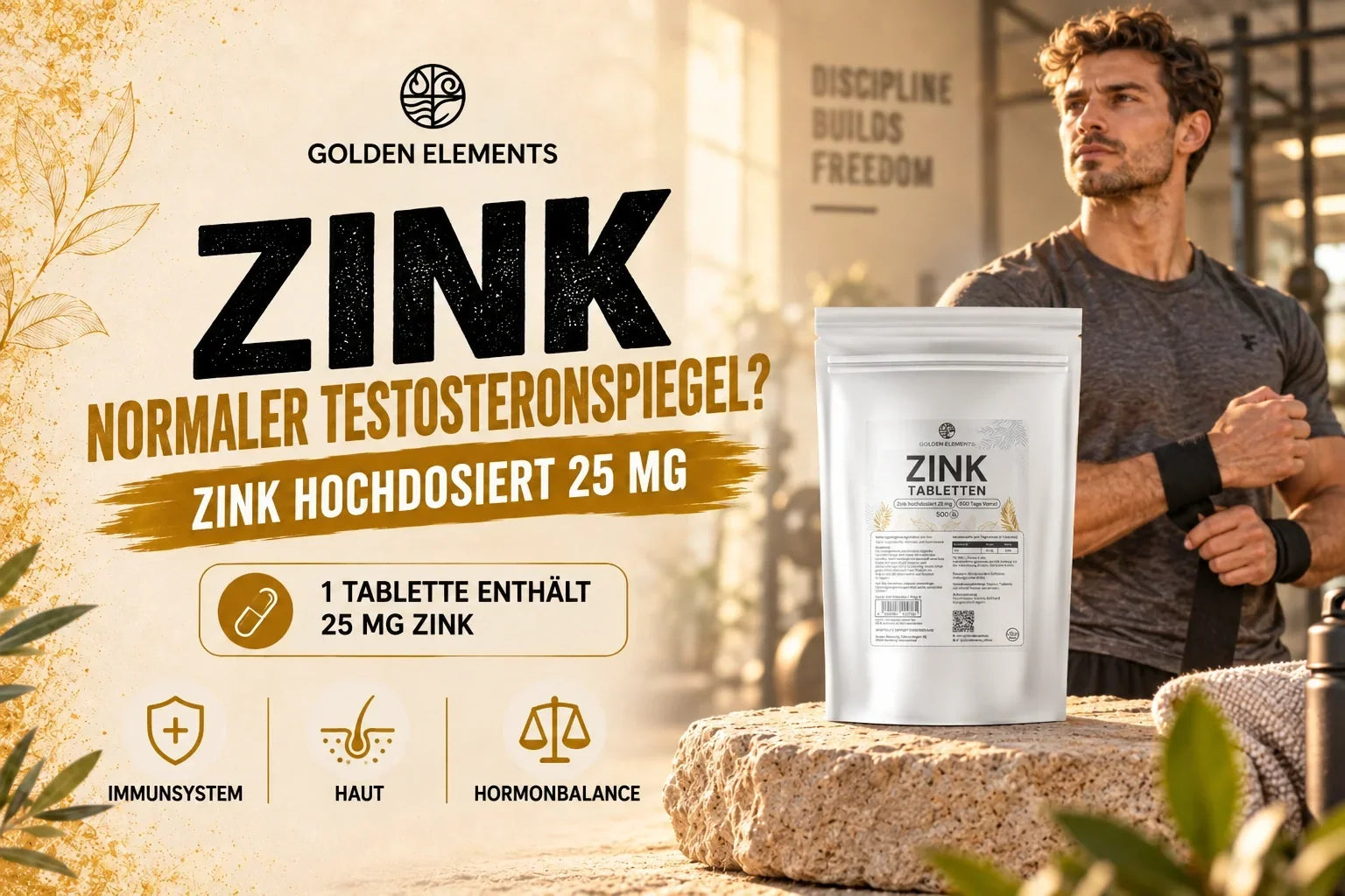 Zink 25 mg Bisglycinat für Testosteron, Immunsystem und Ernährung