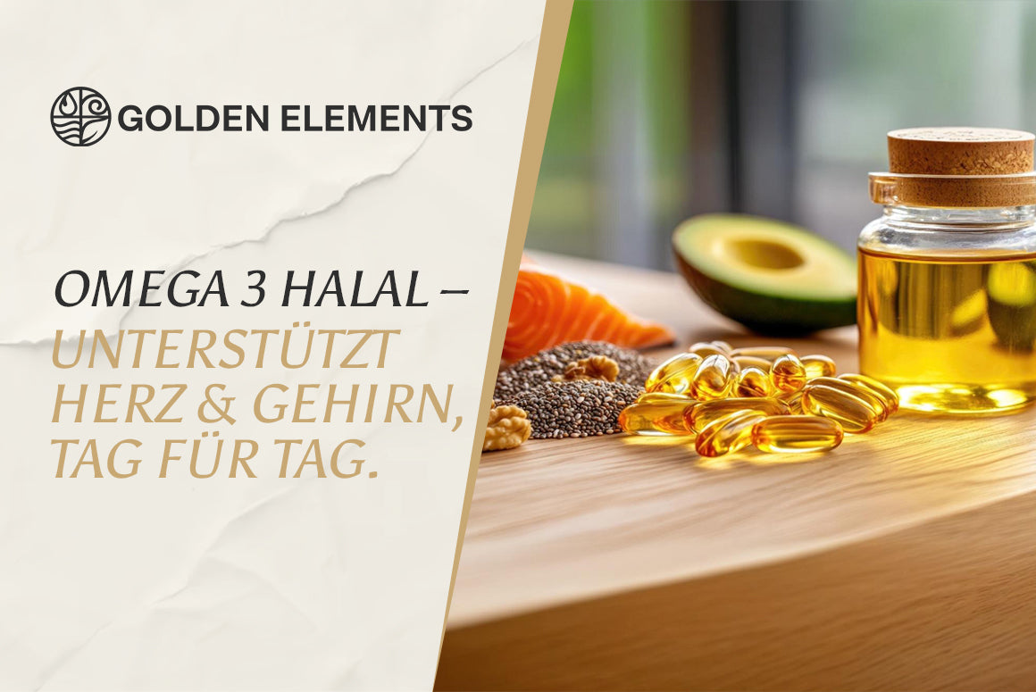 Glas Omega 3 Öl, goldene Kapseln auf hellem Tisch, Nahaufnahme, gesunder Lifestyle, Ernährungstrend.