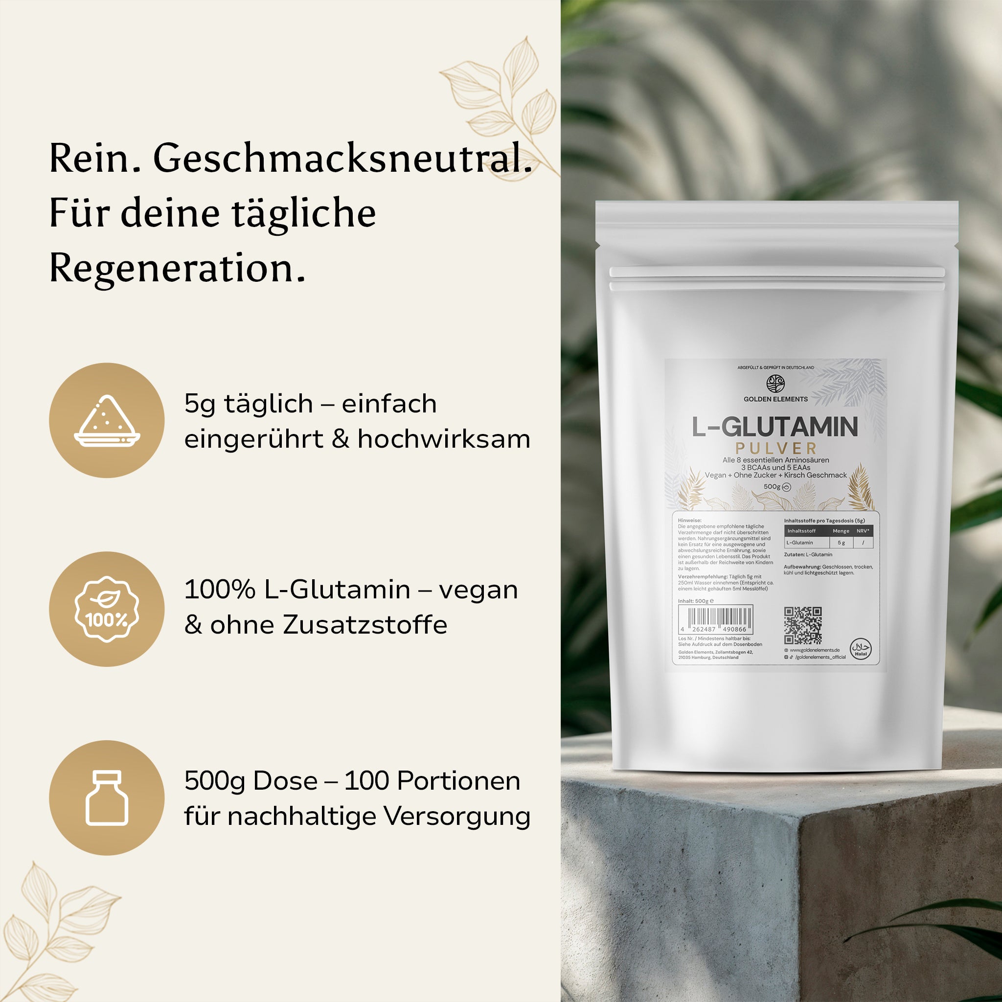 L-Glutamin Pulver - 3 Monate Vorrat - 500g