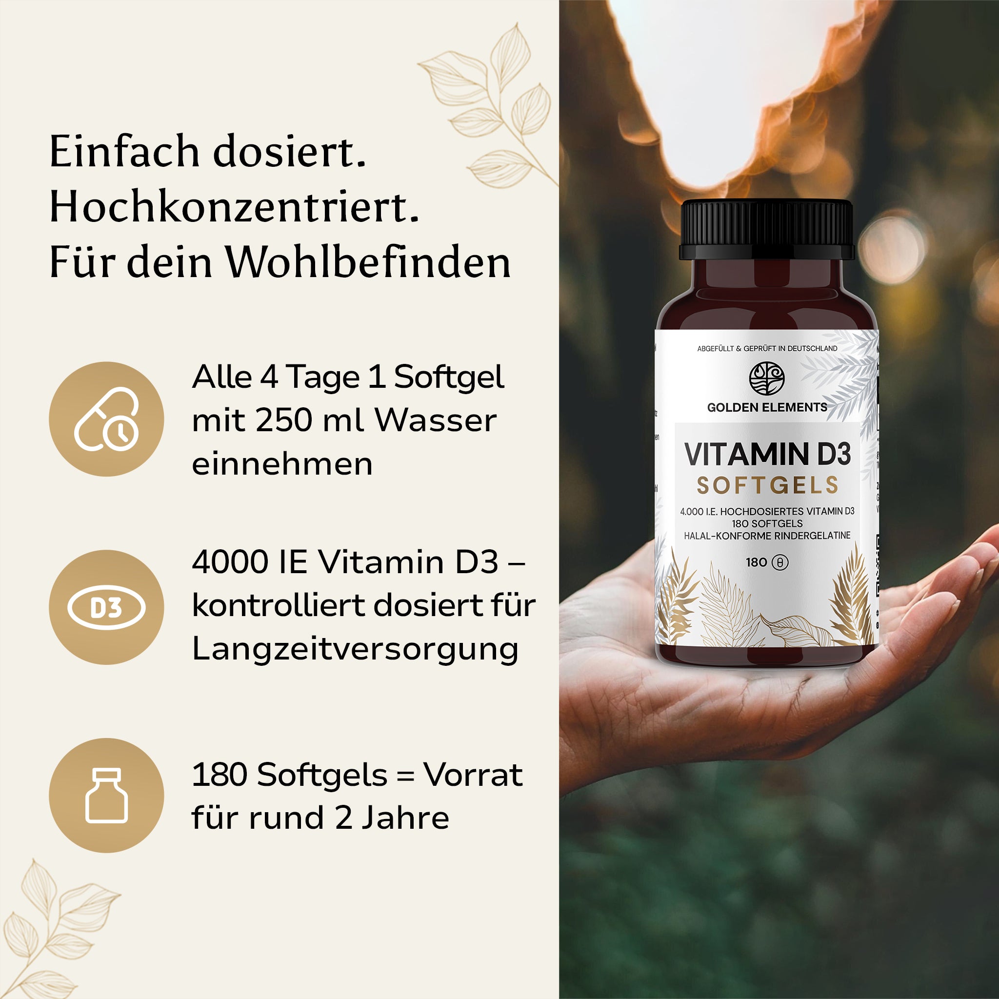 Vitamin D3 4.000 IE - 2 Jahre Vorrat - 180 Softgels Halal