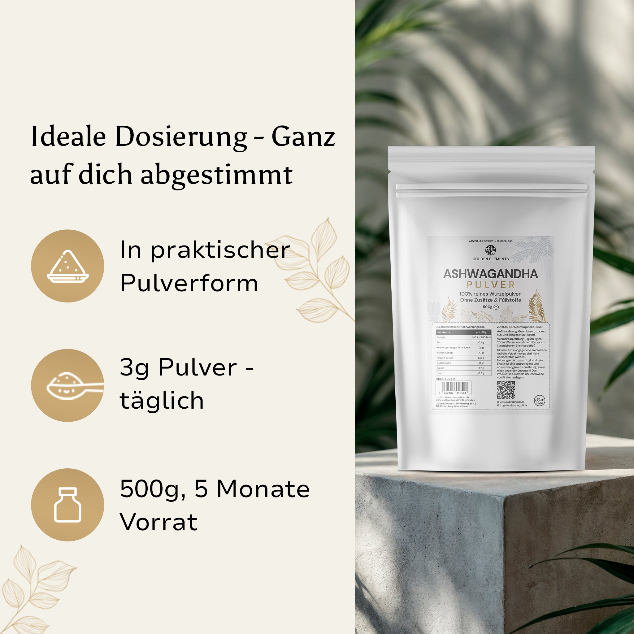 Ashwagandha Pulver - 5 Monate Vorrat - 500g