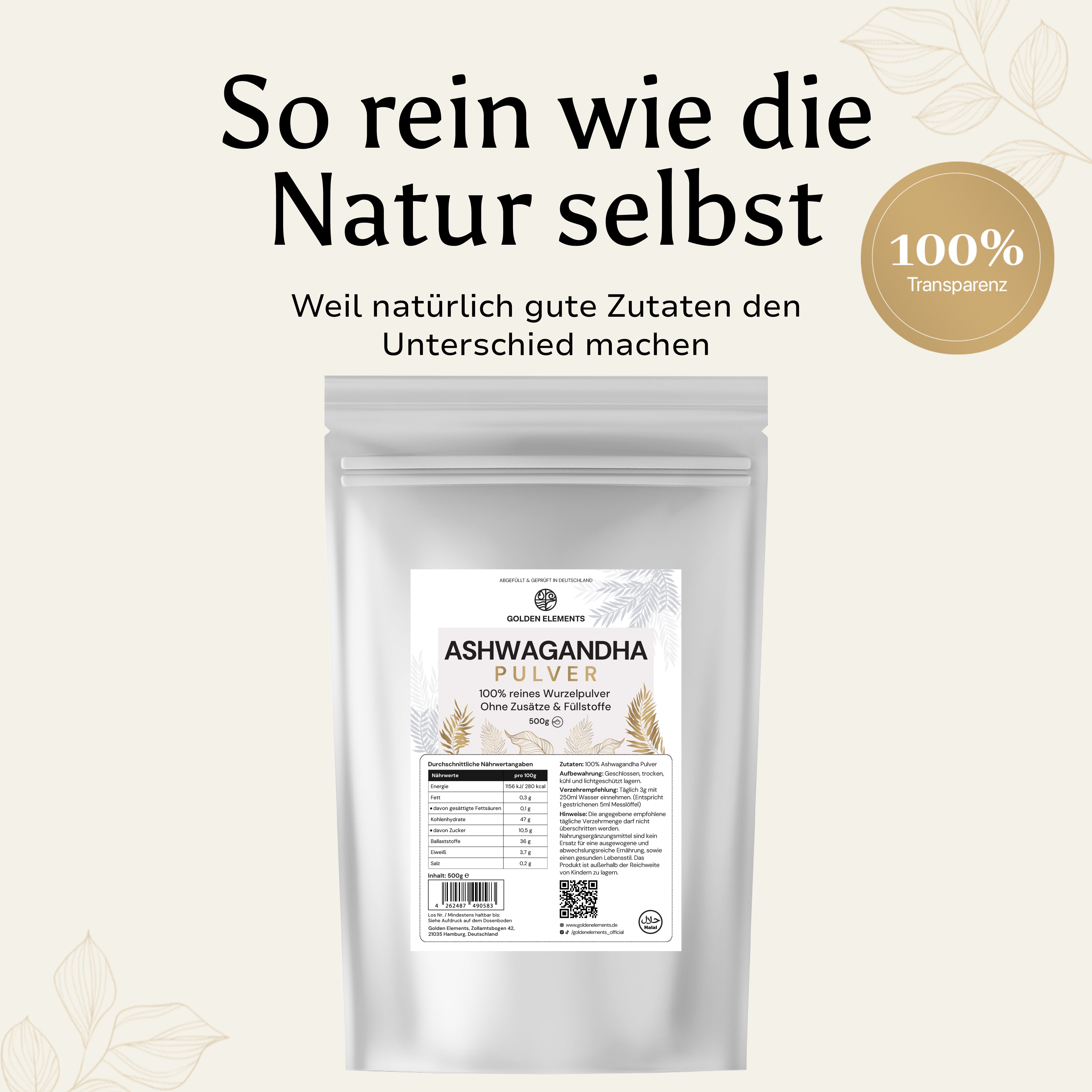 Ashwagandha Pulver - 5 Monate Vorrat - 500g