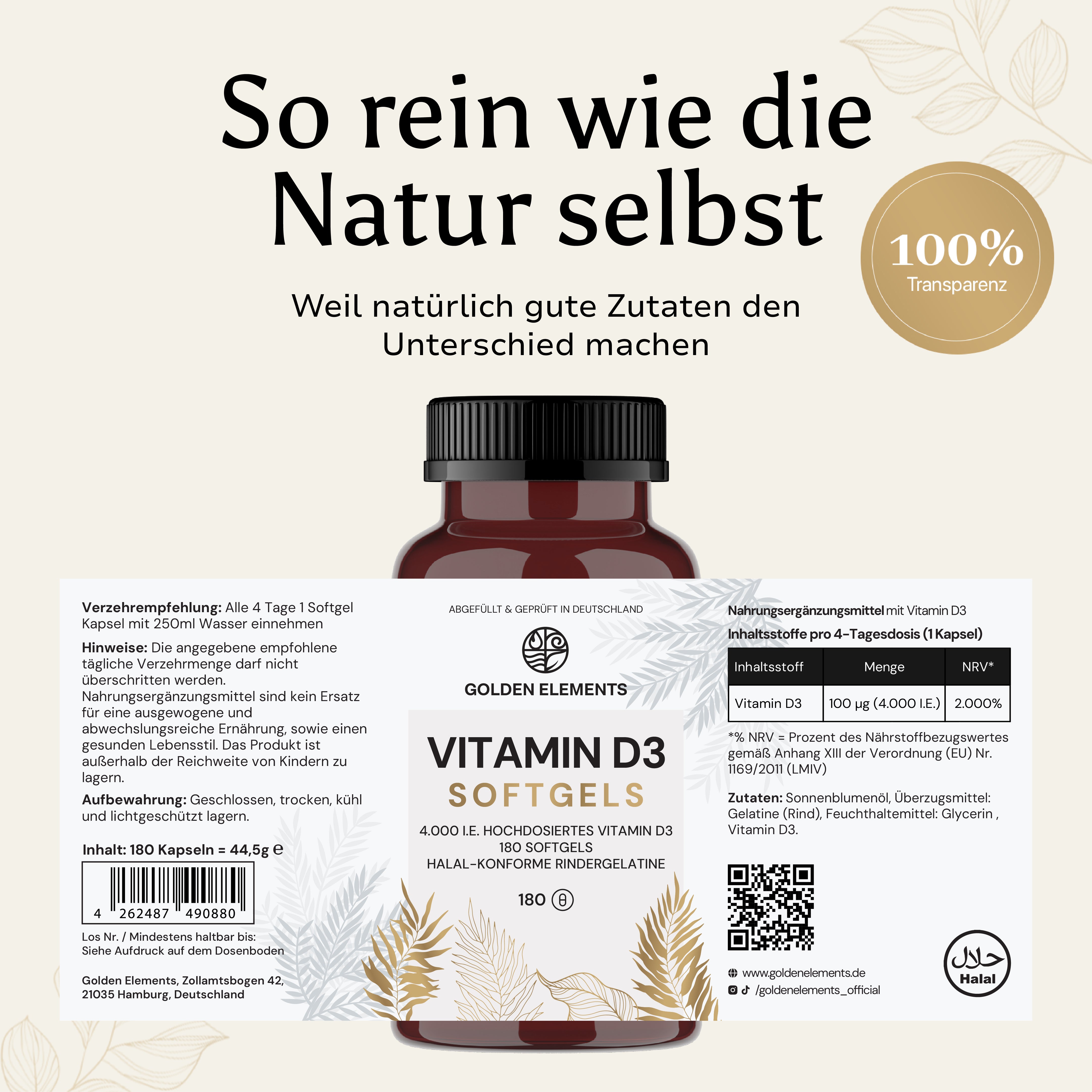 Vitamin D3 4.000 IE - 2 Jahre Vorrat - 180 Softgels Halal