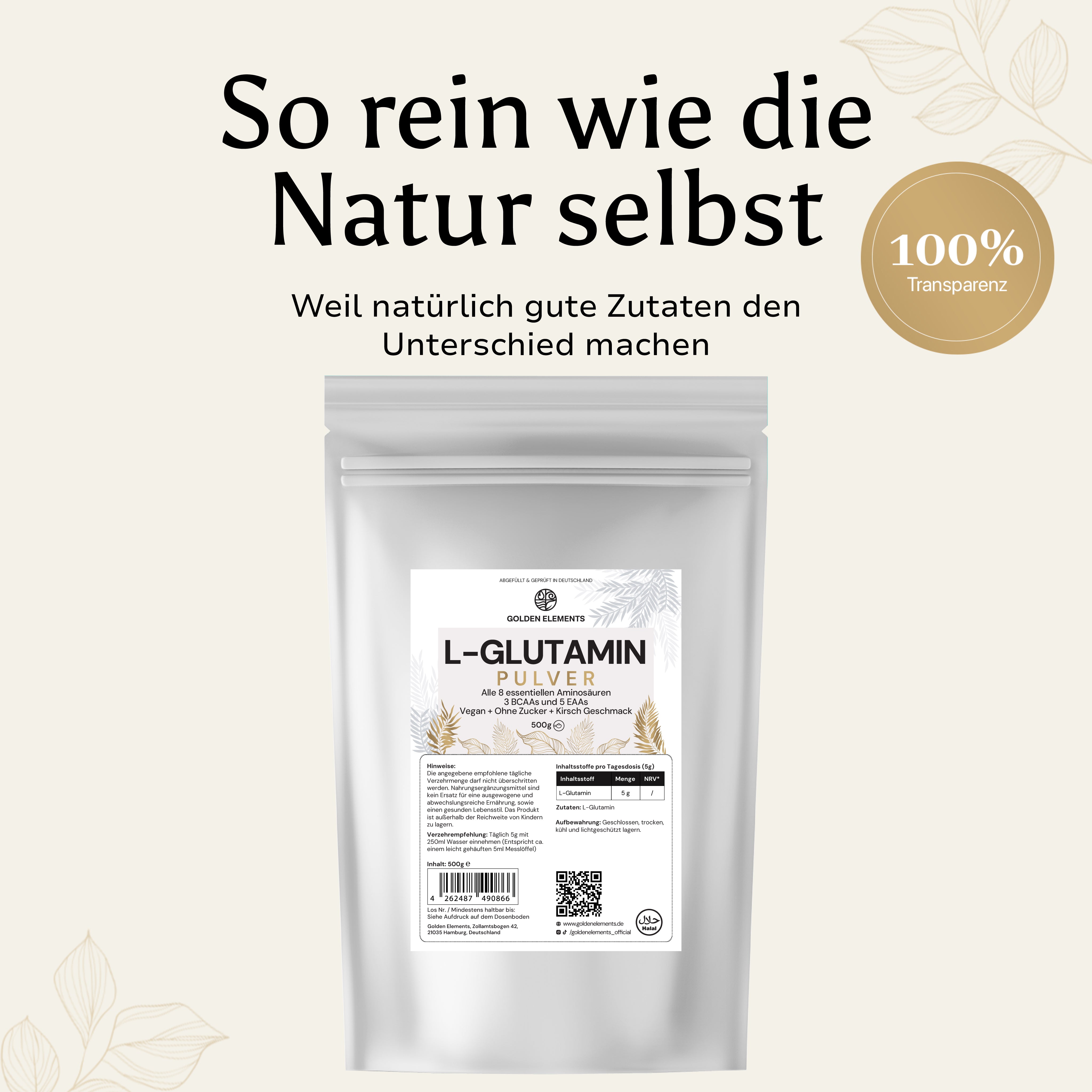 L-Glutamin Pulver - 3 Monate Vorrat - 500g