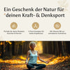 Werbegrafik mit dem Text 'Ein Geschenk der Natur für deinen Kraft- & Denksport' und Icons für Muskeln, 3-Fach-Komplex und Vitamin B6.