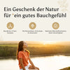Werbegrafik mit dem Text 'Ein Geschenk der Natur für ein gutes Bauchgefühl' und Icons für 3-Fach-Komplex, Mariendistel, Artischocke, Löwenzahn und hohe Bioverfügbarkeit.
