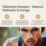 Golden Elements Elektrolyte Komplex Pulver Mango Geschmack – Lifestyle-Mockup mit Sportler für Hydration, Balance und Energie