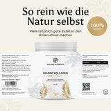 Produktetikett von Golden Elements Fischkolagen(Marine) Kollagen Kapseln – 120 Kapseln mit hoher Bioverfügbarkeit, aus 100% Kollagen Hydrolysat, inklusive Anwendungsempfehlung und Nährwertangaben.