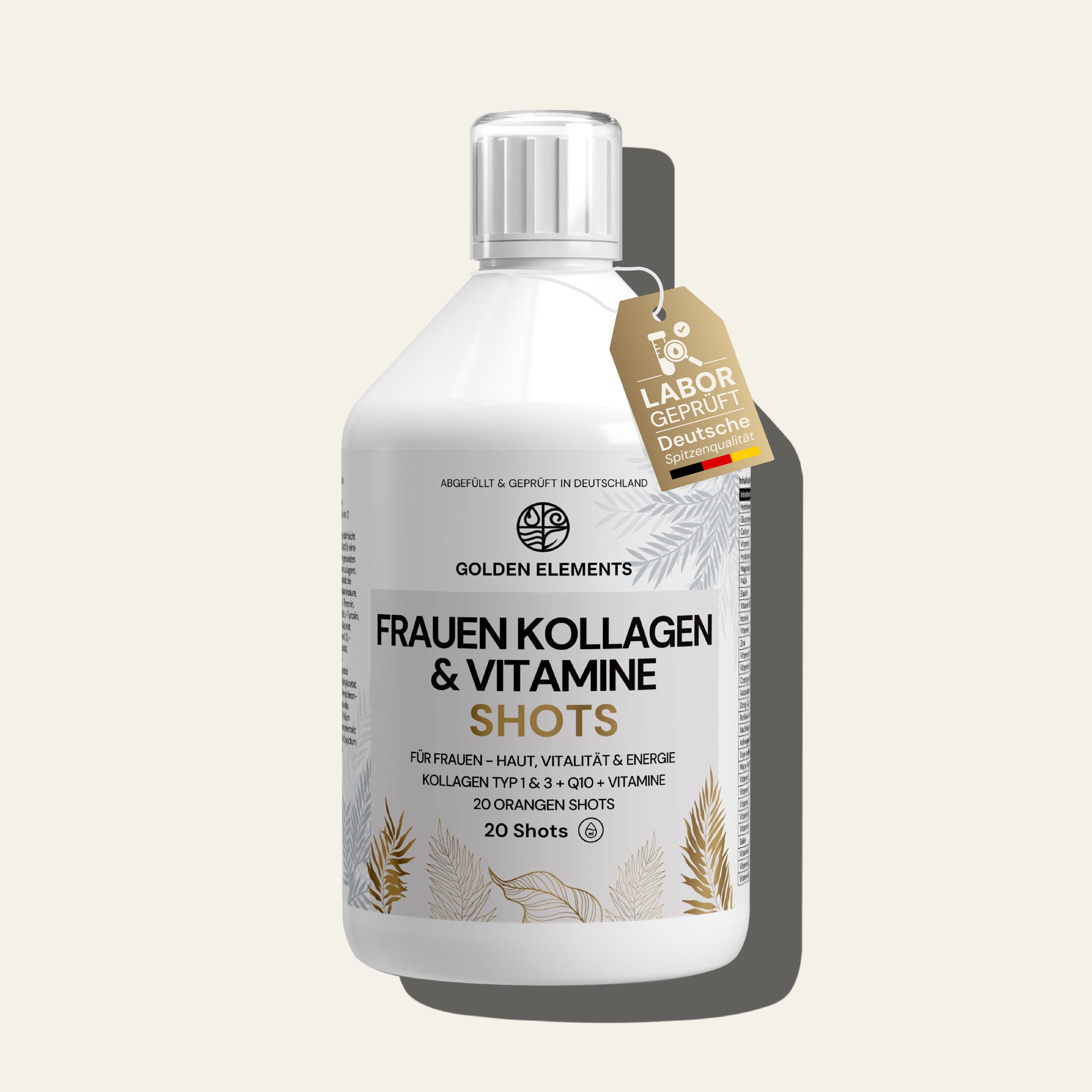 Golden Elements Frauen Kollagen & Vitamine Shots – Hauptproduktbild der Beauty-Shots für Haut, Haare und Wohlbefinden
