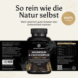 Golden Elements Magnesium 4-Fach Komplex Tabletten – Rückseitenlabel mit Zutatenliste, Nährwertangaben und Analysewerten