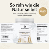 Produktetikett von Golden Elements Magnesium Komplex Kapseln – 90 vegane Kapseln mit drei Magnesiumverbindungen und Vitamin B6, inklusive Anwendungsempfehlung und Nährwertangaben.