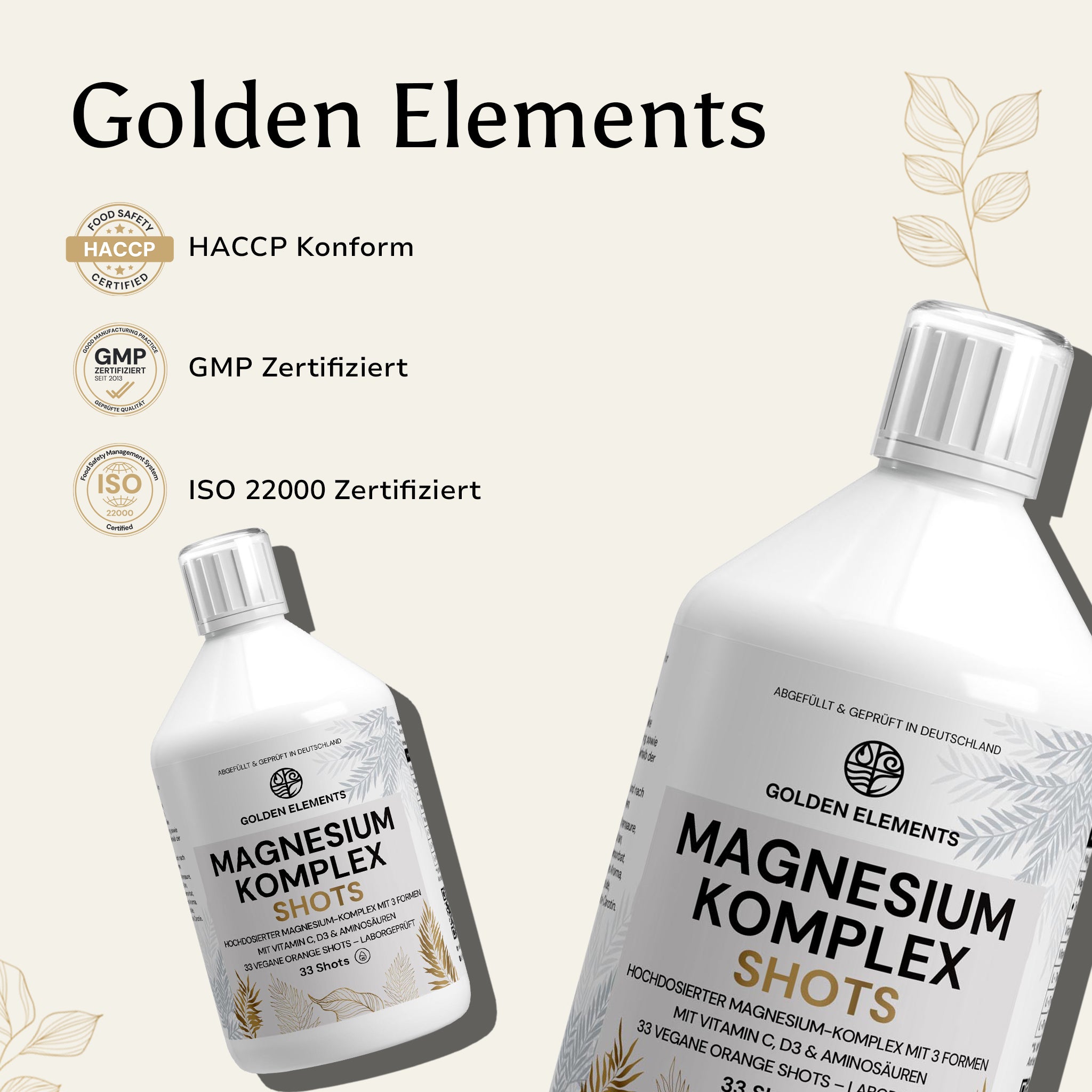 Golden Elements Magnesium Komplex Shots – Vergleichsgrafik zwischen Golden Elements und anderen Magnesiumprodukten