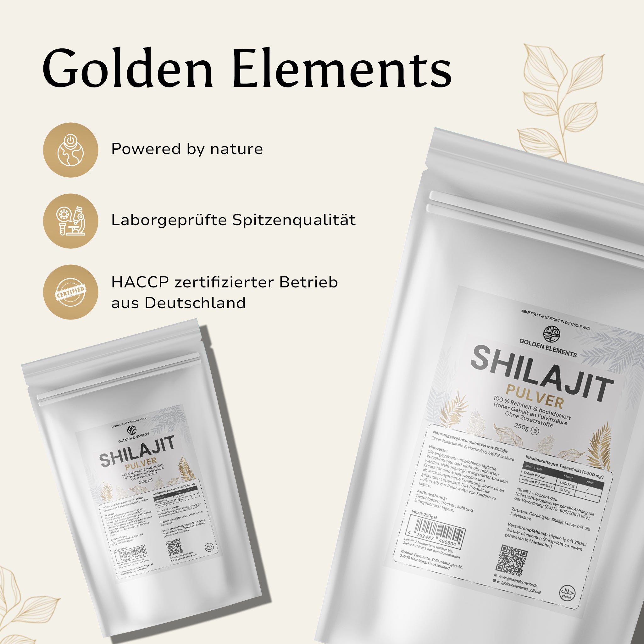 Golden Elements Shilajit Pulver – powered by nature, laborgeprüfte Spitzenqualität aus HACCP-zertifiziertem Betrieb in Deutschland.