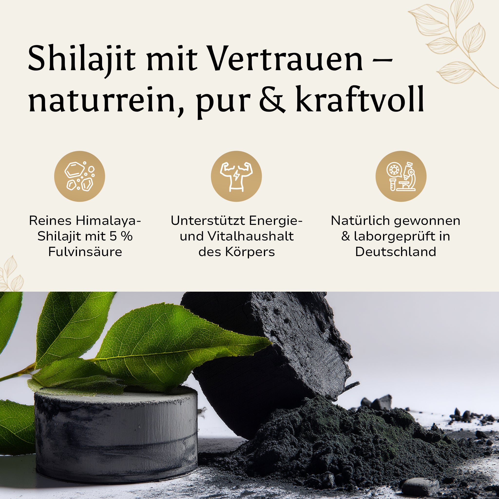 Golden Elements Shilajit Pulver – klar dosiert und natürlich geprüft. In Pulverform vielseitig anwendbar, 1 g täglich, Vorrat für 8 Monate.