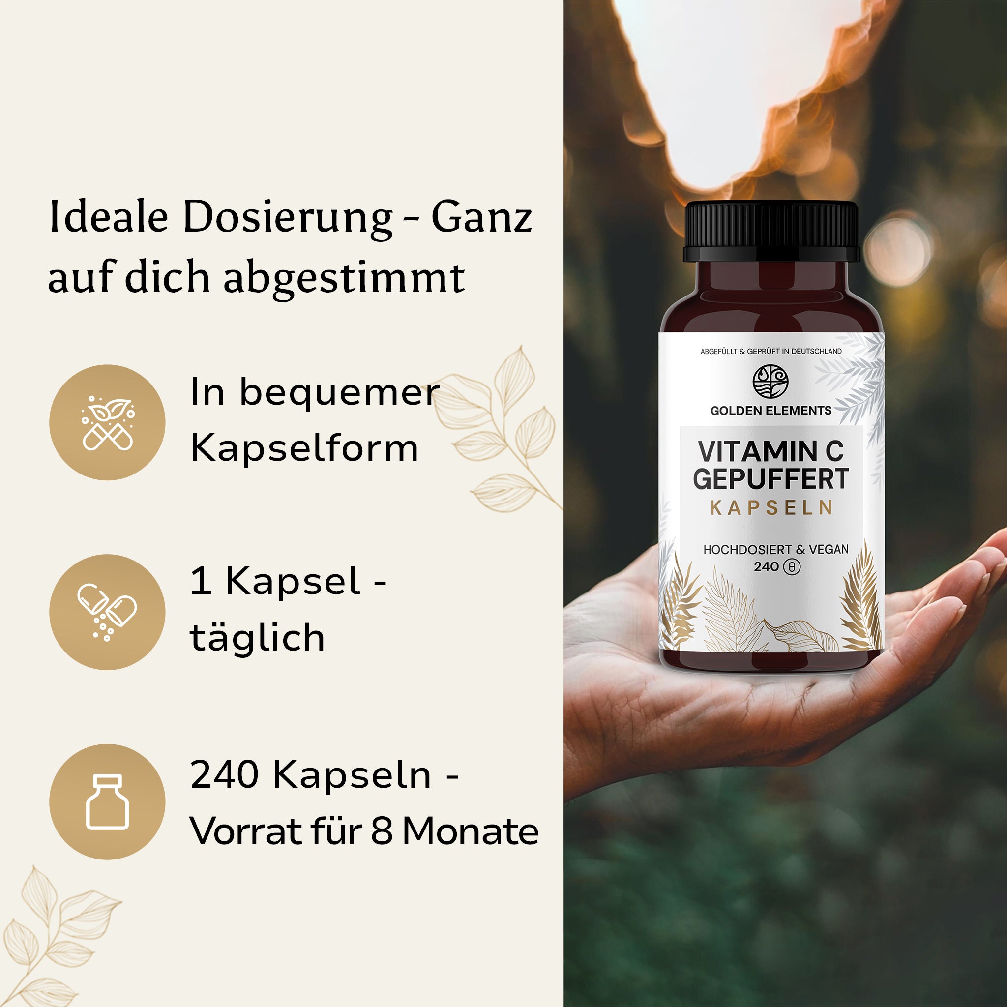 Golden Elements Vitamin C gepuffert – Dosierung & Anwendung