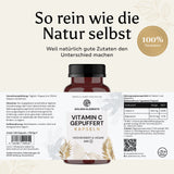 Golden Elements Vitamin C gepuffert Kapseln – Rückseitenansicht mit Zutatenliste, Nährwerten und Produktdetails