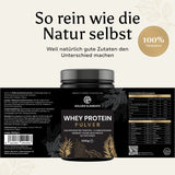 Golden Elements Whey Protein Pulver – Rückseite mit Nährwertangaben, Zutatenliste und Produktinformationen