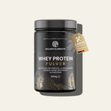 Golden Elements Whey Protein Pulver – Hauptproduktbild des hochwertigen Molkenprotein-Pulvers im schwarzen Premiumbehälter