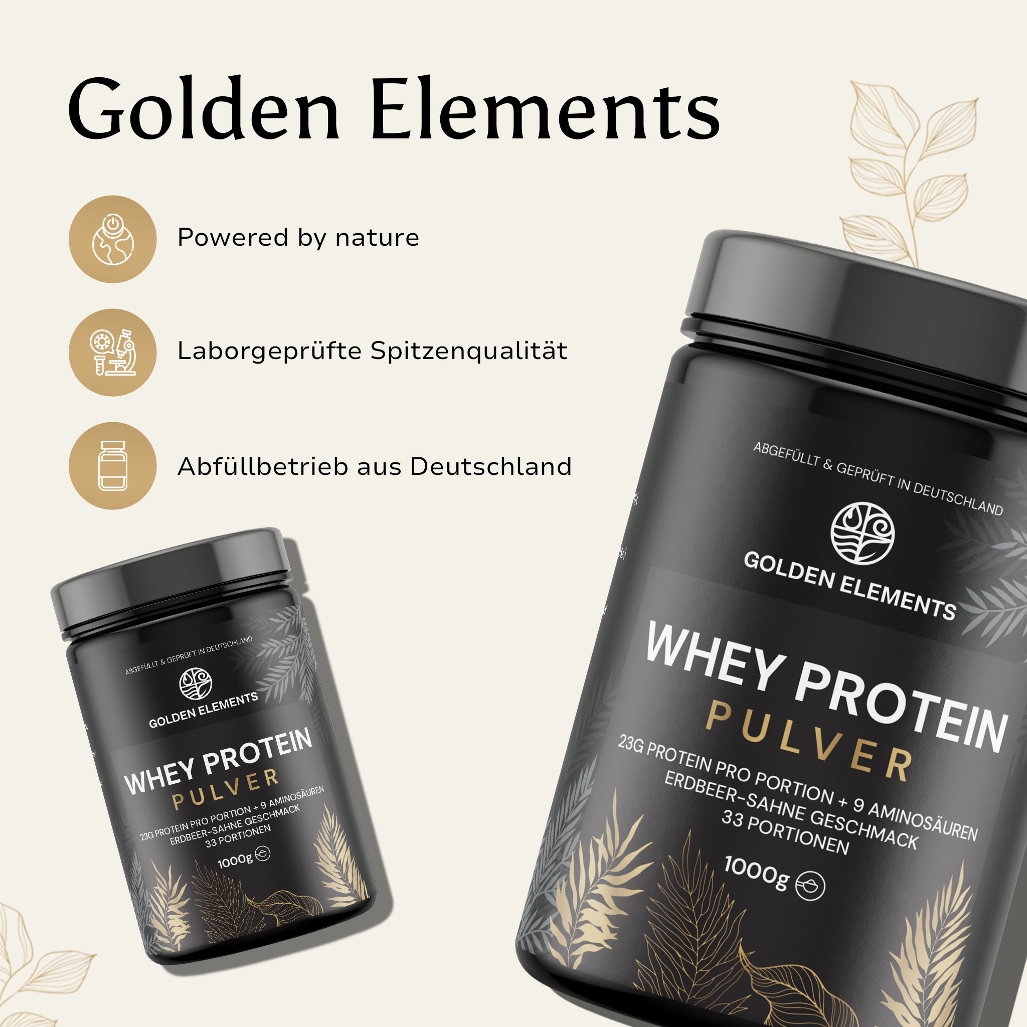 Golden Elements Whey Protein Pulver – Vergleichsgrafik zwischen Golden Elements und herkömmlichen Whey-Produkten