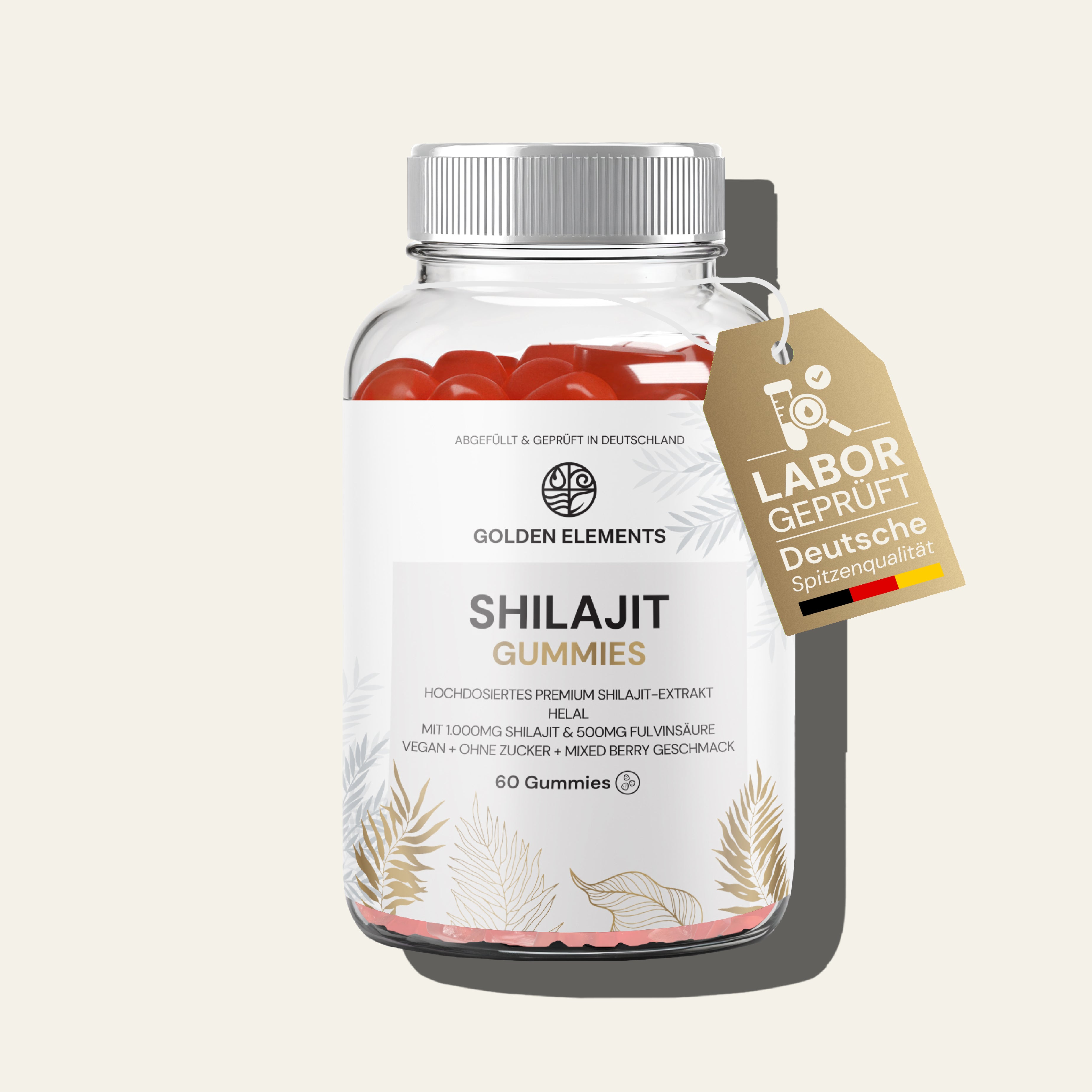 Golden Elements Shilajit Gummies – 60 vegane Bärchen mit deutschem Labor-Siegel für geprüfte Spitzenqualität