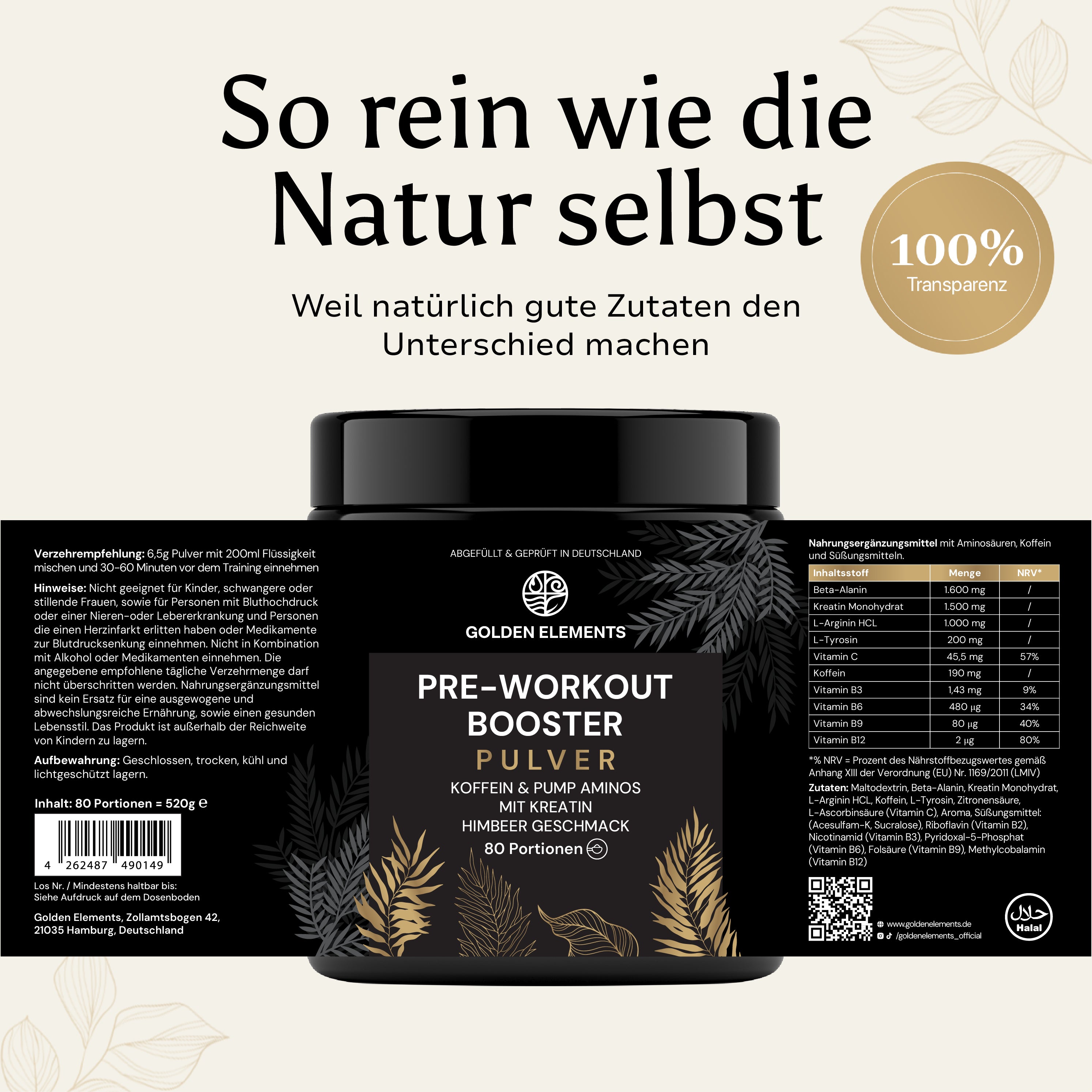 Ideale Dosierung für maximale Leistung – Golden Elements Pre-Workout Booster