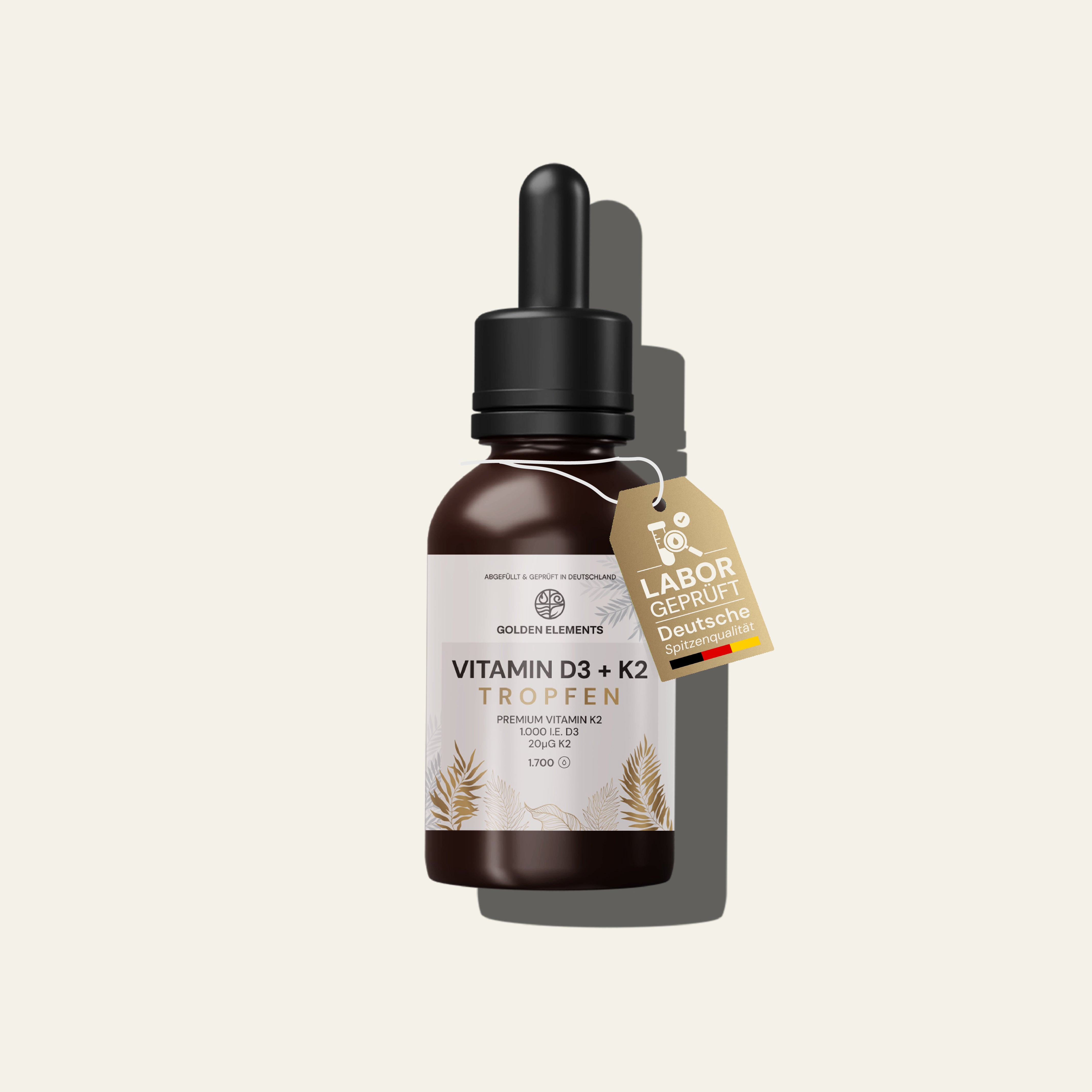 Produktbild von Golden Elements Vitamin D3 + K2 Tropfen – Hochwertige Tropfenform für optimale Aufnahme